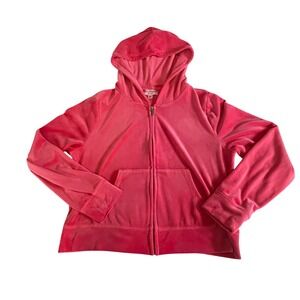 Juicy Couture Pink Velour Rhinestone Logo Zip Up Hoodie XL